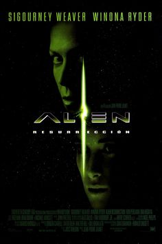 an alien movie poster with two men facing each other and one man staring at the camera