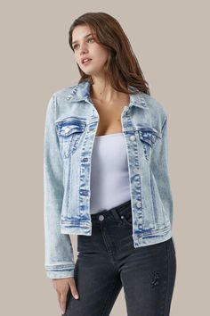 ❤️GYPSY-RISEN-Button Up Washed Denim Jacket - The802Gypsy Functional Dress, Timeless Wardrobe Staples, Effortless Look, Washed Denim, Flower Child, Denim Fabric, Denim Wash, Timeless Pieces, Casual Look