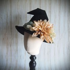 SIZE: 21.5" *For more styles, sizes, and designs, please visit our Website at:        www.EvercrumblyandWitch.com Black velveteen Witch Hat with an orange faux silk band and a cluster of fall foliage!     Brim is approx. 3" (What we call our "Demi" brim!)  This hat is ready to ship! Every hat we make is made by us in our studio! They are sized for correct comfort and fit! Please let us know if you are unsure how to measure your head.   Carefully packed and shipped to you to ensure it arrives safely!      Makes a great gift! Fitted Black Costume Hats And Headpieces For Fall, Fitted Black Costume Hats For Fall, Fitted Hat For Costume And Fall Season, Fitted Hat For Costume, Fall Season, Fitted Hats For Costume Events In Fall, Fitted Costume Accessories For Fall, Fitted Hat For Fall Costume Party, Witchy Costume Hats For Fall Party, Witchy Costume Hat For Fall