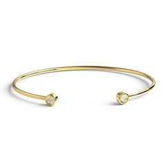 This 14k gold diamond bangle comes with 2 round diamonds. Perfect for layering or to gift someone special. M A T E R I A L & L E N G T H Available in 14k Yellow Gold, 14k Rose Gold, 14k White Gold Measurement: Standard size is for 6.5 inch wrist but can be customized. Carat Weight: .16 Number of stones: 2 Wire thickness: 1.5 mm Color: G Quality: SI-VS Additional Notes: * Non-Conflict Diamonds * Made in the USA C U R R E N T ∙ T U R N A R O U N D Processing Time: 5-7 business days Within Unit Anniversary Gold Bracelet With Single Diamond, Yellow Gold Bangle Bracelet With Single Diamond, Anniversary Yellow Gold Cuff Bracelet With Diamond Accents, 14k Gold Bangle With Single Diamond For Anniversary, Yellow Gold Bangle With Single Cut Diamonds For Gift, Yellow Gold Cuff Bracelet With Diamond Accents As Gift, Anniversary 14k Gold Bangle With Single Diamond, Classic Cuff Bracelet With Single Cut Diamonds As Gift, Round Diamond Bangle For Anniversary