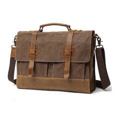 Canvas Business Briefcase Waxed with Pockets Classic Brown Waxed Canvas Laptop Bag, Business Canvas Shoulder Bag With Waxed Finish, Brown Canvas Briefcase With Waxed Finish, Daily Use Canvas Laptop Bag With Leather Trim, Brown Waxed Canvas Laptop Bag With Waxed Finish, Brown Waxed Canvas Laptop Bag With Adjustable Strap, Daily Canvas Laptop Bag With Leather Trim, Brown Canvas Laptop Bag With Canvas Lining, Brown Waxed Canvas Rectangular Laptop Bag