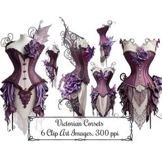 Corset Side View, Junk Kouture Ideas, Lace Clipart, Victorian Corsets, Png Clothes, Victorian Corset, Floral Corset, Dusty Mauve, Mauve Purple