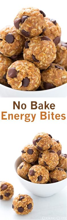 no bake energy bites in a bowl with chocolate chips