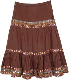 A traditional style banjara skirt is surely something that is not easily found! This unique long cotton skirt has beautiful ornamentation of sequins that appear like mirrors.  The gypsy skirt has a tiered style that makes the intricacy of the sequins stand out on each layer. #tlb #TieredSkirt #MaxiSkirt #Dance #bohemianfashion #Indian #sequindancingskirt #cottonsequinskirtfromIndia Desert Magic, Long Cotton Skirt, Long Tiered Skirt, Earthy Outfits, Fit And Flare Skirt, Sequin Decor, Trendy Skirts, Tiered Maxi Skirt, Diy Clothes Life Hacks