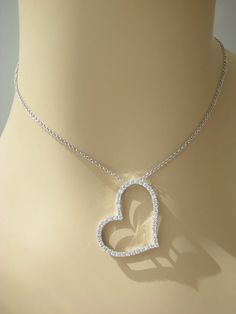 Open Floating Heart Shape Diamond Pendant Pave Natural White Diamonds 18k White Gold Necklace with 1 Elegant Hallmarked Heart Pendant Necklace, Diamond Pendant Necklace For Wedding And Valentine's Day, Heart-shaped Hallmarked Necklaces For Wedding, Heart Shaped Wedding Necklace Hallmarked, Heart-shaped Hallmarked Necklace For Wedding, Hallmarked Heart Shaped Necklaces For Weddings, Wedding Hallmarked Heart Necklaces, Elegant Hallmarked Open Heart Jewelry, Luxury Necklace For Valentine's Day