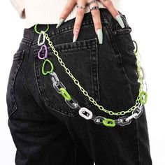 Jeans With Chains On The Side, Punk Colorful, Colorful Punk, Jeans With Chains, Jeans Chain, Hipster Jeans, Wallet Chains, Pant Chains, Gold Body Chain