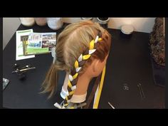 Two french braids with ribbon, How to, cute girl hair style, (Video 3) - YouTube Softball Braids With Ribbon, Braiding Ribbons Into Hair, How To Put Ribbon In Hair Braid, French Braid Ribbon In Hair, French Braids With Ribbon, Braid Ribbon In Hair Tutorials, Ribbon In Braids Hairstyles, Softball Hair With Ribbon, Plait With Ribbon