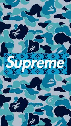 a blue camouflage pattern with the word supreme on it's bottom and bottom corner