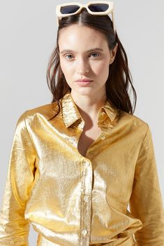 GOLD Gold Luxury Blouse For Formal Occasions, Gold Spring Party Shirt, Gold Party Shirt For Spring, Chic Gold Formal Shirt, Luxury Long Sleeve Gold Shirt, Luxury Gold Long Sleeve Top, Luxury Long Sleeve Gold Top, Gold Formal Shirt For Spring, Summer Formal Gold Shirt