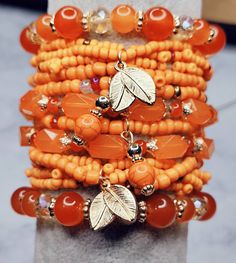 -Handmade item -Orange Bead Bracelet -Stackable Bracelet -Ready to Ship Wax Print Dress, Orange Accessories, Orange Jewelry, Bronze Bracelets, Orange Bracelet, Hippie Bracelets, Stackable Bracelets, Beaded Bracelets Diy, Trade Beads