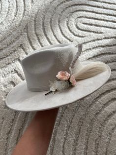 Suede Fedora Hat, Beautiful Floral Bridal Accessorize Hat or for any other occasion, Handmade Fedora, Luxury Feel, Mexican Authentic Hats.  Color is off white. Diamond Crown Fedora Style, One size, made with tighten band. Wedding Fedora, Fedora Style, Rhinestone Cowgirl, Bag Quotes, Diamond Crown, Hat Handmade, Fancy Hats, Wishful Thinking, Quality Hats