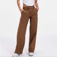 Good American Woven Trousers In The Color Sepia, Nwt. High Rise Fit. Wide Leg. Medium Weight. 34" Inseam. 57% Cotton / 39% Nylon / 4% Elastane Retails New @ $155 On The Website. High Waist Wide Leg Brown Pants For Office, High Waist Brown Wide Leg Pants For Office, Brown High Waist Wide Leg Pants For Office, Chic Tailored Brown Wide Leg Pants, Chic Brown Wide Leg Pants For Formal Occasions, Chic Tailored Brown Wide-leg Pants, Formal High Waist Brown Bottoms, Brown Full-length Bottoms For Office, Tailored Brown Wide Leg Pants For Work