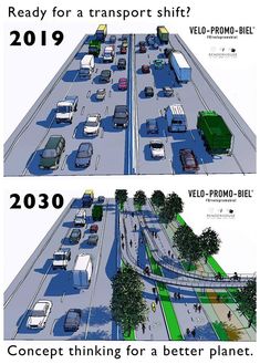 two different views of traffic on the same street