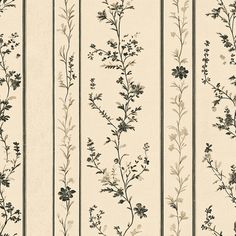 a striped wallpaper with flowers and leaves on it's side, in black and white