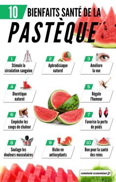 Avec sa délicieuse chair rouge, si croquante et juteuse, la pastèque est un de fruits incontournables de l'été. Grâce à sa haute teneur en nutriments et vitamines, elle possède aussi de nombreuses vertus pour votre santé. Dans cet article, je vous fais découvrir les 10 bienfaits incroyables de la pastèque pour la santé. Regardez : Watermelon Health Benefits, Fat Burning Tea, Homemade Syrup, Ate Too Much, Natural Therapy, Healthy Food Choices, Nutrition Tips, Smoothie Diet