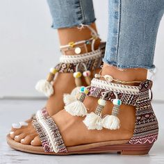 New Without Tags. Super Cute And Comfy Tassel Sandals With Back Zip Up. Tassel Sandals, Rosy Brown, Beaded Tassels, Pink Red, Women's Shoes Sandals, Shoes Sandals, Tassels, Zip Ups, Super Cute