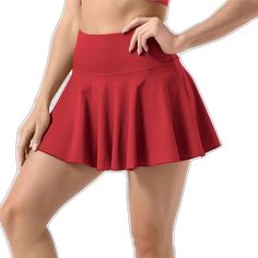 Red Flared Skirt For Summer, Red Stretch Mini Skirt For Summer, Red High-waisted Stretch Skort, Red High Waist Stretch Skort, Red Stretch High-waisted Skort, Red High Waist Stretch Skirt, Red Skirted Bottoms, Red Short Skort With Built-in Shorts, Red Skort With Built-in Shorts