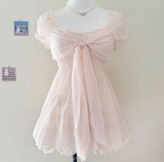 Pink Cute Dress Aesthetic, Pink Shoujo Outfit, Light Pink Babydoll Dress, Aesthetic Doll Clothes, Dollette Dresses, Cute Pink Dress Casual, Pink 50s Outfit, Cute Babydoll Dress, Delicate Sweet Aesthetic Outfits