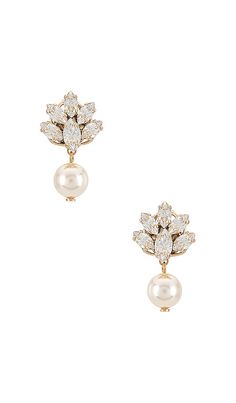 Anton Heunis Pedant Crystal Cluster Earrings in Pearl | REVOLVE Wedding Event Outfits, Crystal Cluster Earrings, Bridal Wardrobe, Engagement Season, Talk About Love, Pearl Earrings Wedding, Cluster Earrings, Small Earrings, Art Deco Jewelry