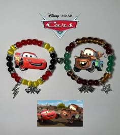 Lightning Mcqueen Gifts For Boyfriend, Lightning Mcqueen Bracelet, Make Clay Beads, Girly Bracelets, Tow Mater, Charm City, Bracelet Inspiration, Hello Kitty Crafts, Bracelets Ideas