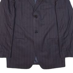 Item is in good used condition. >Size: M >Armpit To Armpit: 20" >Armpit To Cuff: 17" >Collar To Hem: 32" Pinstripe Business Outerwear With Pockets, Business Pinstripe Outerwear With Pockets, Business Blazer With Vertical Stripes And Long Sleeves, Business Striped Sport Coat With Welt Pockets, Striped Business Casual Blazer With Pockets, Striped Sport Coat With Welt Pockets For Business, Striped Blazer With Pockets For Business Casual, Classic Striped Suits With Pockets, Classic Striped Outerwear With Welt Pockets