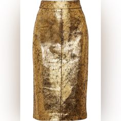 Raoul Metallic Cracked Leather Pencil Skirt Size 12 Nwt Raoul Gold And Black Skirt. Cracked-Leather. Fully Lined. Concealed Hook And Zip Fastening At Back. 100% Leather; Lining: 100% Acetate. Dry Clean. Color: Metallic Raoul Lambskin Leather Skirt With Cracked Foil Finish. High Rise. Pencil Silhouette; Midi Length. Back Zip. Lined Dry Clean. Imported. All Store Items Are Department Store Purchases Which Means Item May Have Been Tried On And Handled By Retail Store Customers Prior To Sending Your Luxury Fitted Leather Skirt, Designer Fitted Leather Skirt, Luxury Leather Skirt, Designer Leather Skirt For Work, Luxury Fitted Gold Skirt, Luxury Gold Formal Bottoms, Luxury Fitted Skirt, Elegant Leather Pencil Skirt For Work, Glamorous Skirt For Workwear