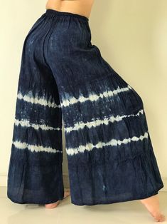 "Handmade indigo Cotton Yoga Pants Elastic waist pants..Very comfy Pants and so beautiful - Free-size: Will fit woman - Condition: Brand new without tags. Material : 100% Cotton - Made in Thailand Approx. Measurement: Waist: 26\" - 33\" Hip: up to 44\" Length: 33\" Angle : 46\" Shipping & Handling * Parcels will be ship via DHL Express Fabric: Light Thai Cotton A light summer cotton with bold tie dye art. Each print is unique so yours may differ in detail, color, and pattern from that pictur Tie Dye Art, Cotton Yoga Pants, Dye Art, Tie Dye Pants, Fit Woman, Pants Elastic Waist, Yoga Pants Outfit, Comfy Pants, Elastic Waist Pants