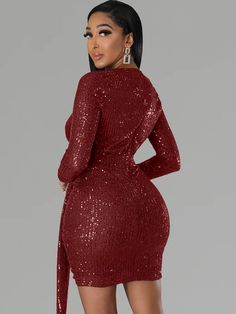 Material: Made of 90-95% Polyester & spandex.Feature: Sequin. long sleeve. v-neck. solid color. ruched. lined. bodycon. asymmetrical. mini dresses.Style: Party Long Sleeve Bodycon Dress For Club Holiday, Long Sleeve Bodycon Dress For Club And Holiday, Long Sleeve Holiday Bodycon Dress For Club, Stretch V-neck Long Sleeve Party Dress, Stretch Long Sleeve V-neck Party Dress, V-neck Bodycon Long Sleeve Party Dress, Long Sleeve Bodycon Dress For Party Season, Stretch Long Sleeve V-neck Dress For Party, Holiday Long Sleeve Bodycon Dress