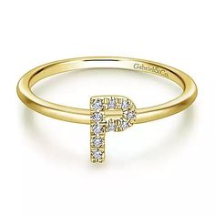 Gabriel & Co. 14K Gold Pavé Diamond Uppercase P Initial Ring Women's fashion Ring Style Number: LR51164P-Y45JJ / LR51164P-W45JJ / LR51164P-K45JJ Division: Gabriel Stackables Collection: Stackable Style: Initial Starting Price: $550.00 USD* Carat Weight: 0.04ct Width: 6.80mm Thickness: 3.50mm Bandwidth: 1.40mm Jewelry should be personal, and this initial ring is tailored to its wearer. A capital letter "P" encrusted in luminous 0.04ct pavé diamonds can stand for her or one she loves. Crafted from P Initial, Gold Initial Ring, Womens Rings Fashion, Letter P, Initial Ring, Best Jewelry Stores, Gold Initial, Fashion Ring, She Loves