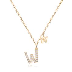 PRICES MAY VARY. Size&Material: Letter W Necklace for Women. The gold chain length is 18‘’+2‘’ adjustable extension chain; Material: Made of high-quality brass, plated with 14K gold, Cubic Zirconia inlaid on the letters; with butterfly pendant; Weight: 10 grams Quantity: This package includes 1 dainty chain initial necklace with exquisite box packaging. Simple style letter necklace can do multiple combinations with layered necklace Meaning: Gold chain trendy necklace has initials pendant, a comb Initials Pendant, Necklace Meaning, Dainty Initial Necklace, Dainty Necklaces, Necklace Butterfly, Trendy Necklace, Initial Necklace Gold, Butterfly Pendant Necklace, Dainty Chain