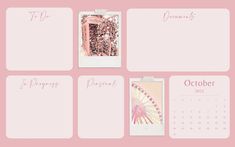 a calendar with pink and white designs on it's side, including an image of a ferris wheel