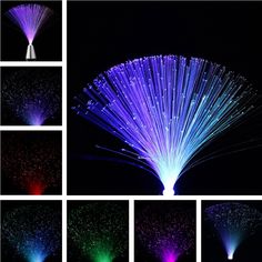 multiple images of different colored lights in the dark