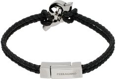 Braided buffed calfskin bracelet in black. · Logo charms at face · Magnetic fastening · Silver-tone brass hardware · L8.75 Supplier color: Black Classic Black Jewelry With Logo Charm, Designer Black Leather Strap Bracelets, Classic Black Bracelets As Fashion Accessory, Designer Black Bracelets With Leather Strap, Elegant Black Leather Bracelet For Business, Luxury Black Leather Bracelet With Palladium Hardware, Black Leather Bracelet With Palladium Hardware For Formal, Black Leather Bracelet With Palladium Hardware For Formal Occasions, Luxury Leather Jewelry With Logo Charm