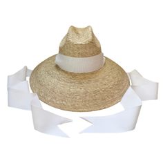 Hollyhock Sun Hat - White Long Grosgrain Ribbon White Toquilla Straw Hat Band For Beach, White Toquilla Straw Hat For Kentucky Derby, Adjustable White Straw Fedora, White Wide Brim Fedora For Beach, White Straw Hat With Curved Brim, White Toquilla Straw Hat Bands For Vacation, White Summer Hat Bands For Vacation, White Toquilla Straw Hat For Vacation, White Summer Hat Band For Beach