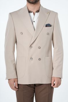 Brand: PAREZProduct Content: Jacket Cut: Slim Fit italian SuıtDrop: 6-DropSlit Detail: Double slitMateriel: %64 Polyester %34 Viscose %2 LycraWashing Type: Dry clean only           SIZE CHART US 36 LBS 132-154 US 38 LBS 154-165 US 40 LBS 165-176 US 42 LBS 176-187 US 44  LBS 187-198 US 46 LBS 198-209 Beige Outerwear With Suit Collar And Pockets, Elegant Single Breasted Khaki Outerwear, Beige Long Sleeve Suits For Fall, Elegant Single-breasted Khaki Outerwear, Beige Long Sleeve Business Casual Suit, Beige Casual Semi-formal Suits, Beige Long Sleeve Blazer For Semi-formal Occasions, Beige Long Sleeve Blazer For Semi-formal, Beige Long Sleeve Semi-formal Blazer