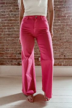 Pretty in pink :cupid: | @therollinj Spring Straight Dark Wash Pants, Straight Dark Wash Pants For Spring, Cotton Wide Leg Jeans In Solid Color, Trendy Straight Pants With Five Pockets, Trendy Solid Color Full Length Flare Jeans, Trendy Full Length Flare Jeans, Trendy Full Length Solid Flare Jeans, Trendy Dark Wash Straight Fit Pants, Trendy Non-stretch Straight Bottoms