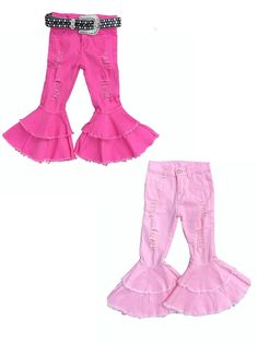 1 pair of hot pink OR light pink bell bottoms Trendy Summer Flares With Flared Hem, Trendy Summer Cotton Flares, Casual Pink Flare Jeans For Summer, Spring Stretch Flare Jeans With Flared Hem, Trendy Spring Cotton Flares, Spring Trendy Flare Jeans With Flared Hem, Trendy Spring Flare Jeans With Flared Hem, Trendy Flared Hem Summer Pants, Trendy Cotton Flares For Spring