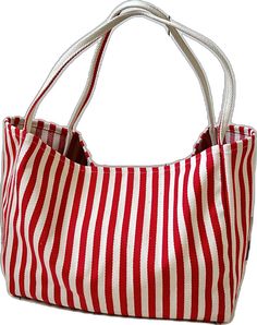 Trendy Striped Rectangular Bag, Red Casual Cotton Shoulder Bag, Casual Red Tote Hobo Bag, Casual Everyday Red Beach Bag, Casual Red Shoulder Bag With Double Handle, Casual Red Cotton Shoulder Bag, Casual Striped Shoulder Bag, Casual Red Hobo Tote Bag, Casual Red Tote Bag