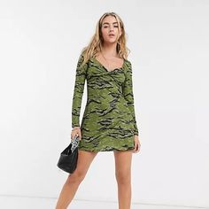 New, Never Worn Loose Fitting 95% Polyester 5%Elastane Camo Dress, Green Animals, Topshop Dresses, Camo, Animal Print, Topshop, Loose Fitting, Mini Dress, Womens Dresses