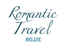 the words romantic travel belze are in blue ink on a white background, and there is