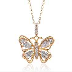 This gorgeous beauty is limited edition necklace. Only a few left in stock. You will not find this anywhere once sold out. Fine Jewelry Cubic Zirconia Necklace With Butterfly Charm, Luxury Butterfly Necklace With Diamond Accents, Yellow Gold Butterfly Shaped Jewelry With Cubic Zirconia, Yellow Gold Cubic Zirconia Butterfly Jewelry, Elegant Gold Plated Butterfly Necklaces, Elegant Cubic Zirconia Butterfly Necklace, Diamond Accents Butterfly Necklace, Butterfly Shaped Diamond Accents Necklace Gift, Yellow Gold Plated Butterfly Necklace