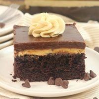 a piece of chocolate cake on a white plate