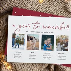 a red and white christmas card with photos on it