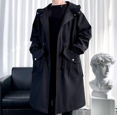 Trenchcoat Style, Long Coat Men, Mode Mantel, Japan Streetwear, Overcoat Men, Men's Trench Coat, Hooded Tunic, Overcoat Jacket, Hooded Trench Coat