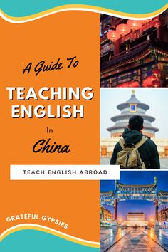 the cover of a guide to teaching english in china with images of buildings and people