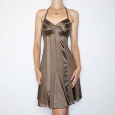 Brown Silk Halter Dress (XS) Halter Silk Dress, Mini Sun Dress, Silk Halter Dress, 2000s Outfits, Black Halter Dress, Silky Dress, Lace Shift Dress, Brown Silk, Overlay Dress