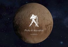 the pluto in aquarius logo is shown on top of an object with stars in the background