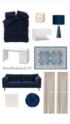 blue and white living room mood board