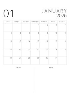 a calendar with the word january in black and white, on top of a white background