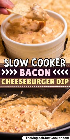 slow cooker bacon cheeseburger dip with text overlay